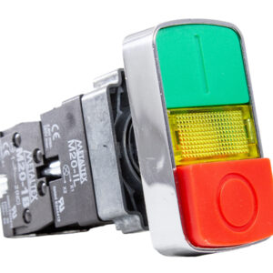 Botão Duplo Iluminado Metálico 22mm - 220VCA - Verde/Vermelho - 1NA+1NF