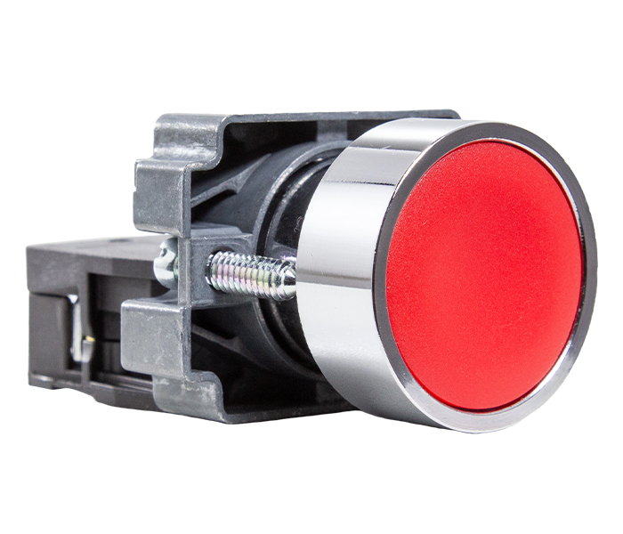 Botão Pulsador Faceado Metálico 22mm - Vermelho - 1NA